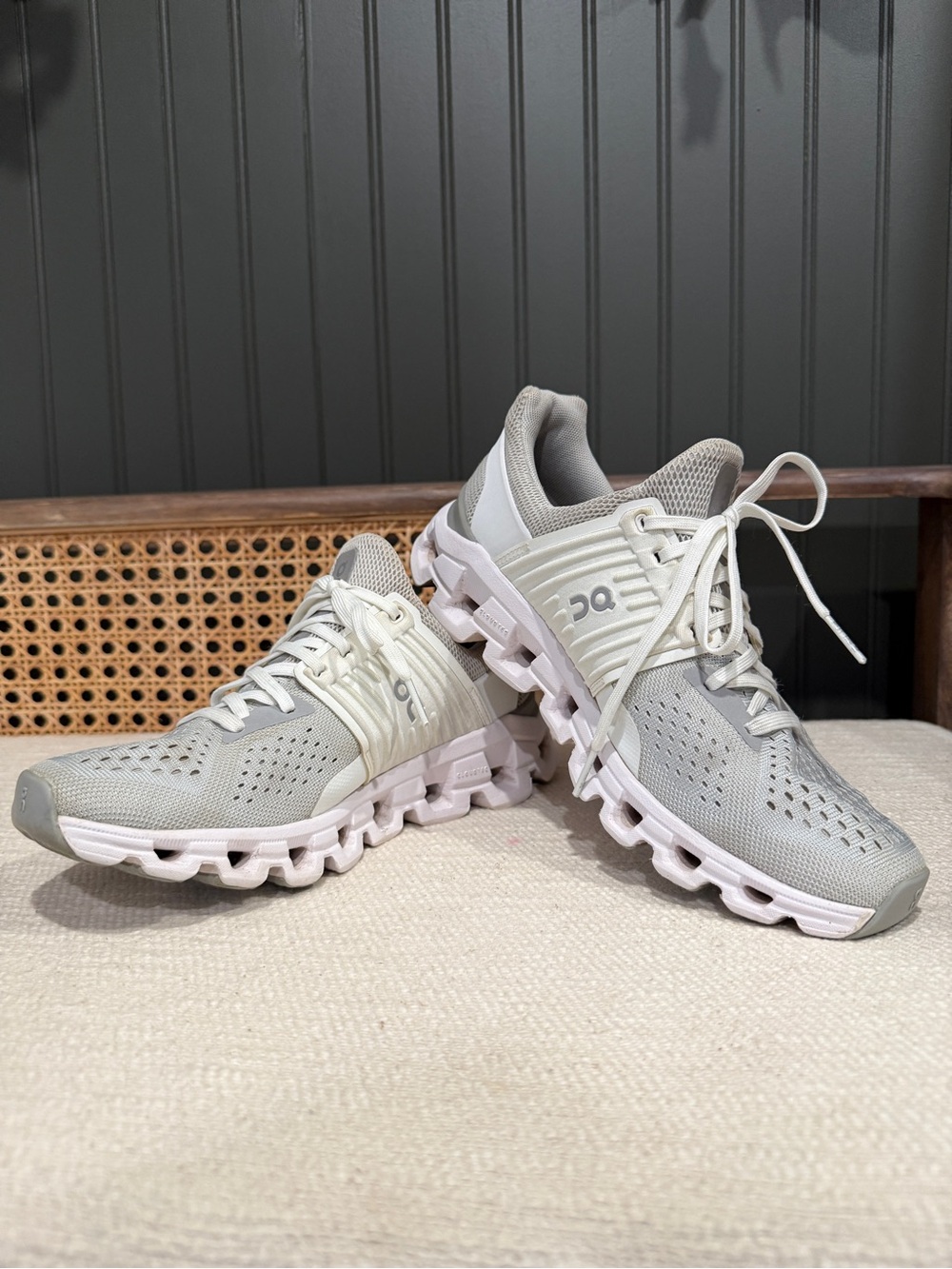 On Running Women's Cloud Running Shoes in Light Gray and White